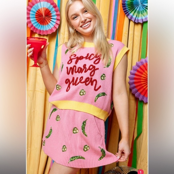 QUEEN OF SPARKLES Pants - Spicy Marg Queen Sweater Vest & Pink Jalapeno Sweater Skirt SET | QOS